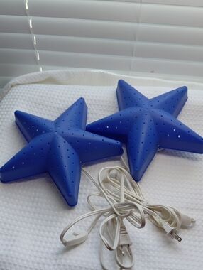 2-Vintage Ikea Smila Stjarna Star Wall Hanging Night Glow Light Lamp Blue 10"